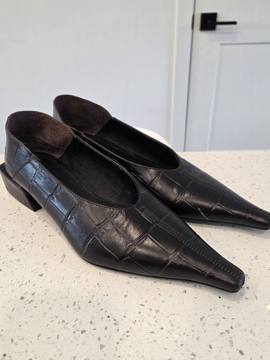 ASOS Shoes - Black Croc-Embossed Pointed Toe Leather Flats